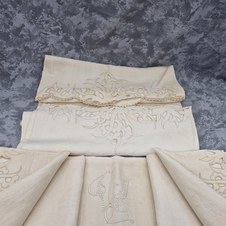 寝具セット: リネン, 1950年代, Richelieu, シーツ, 長枕カバー