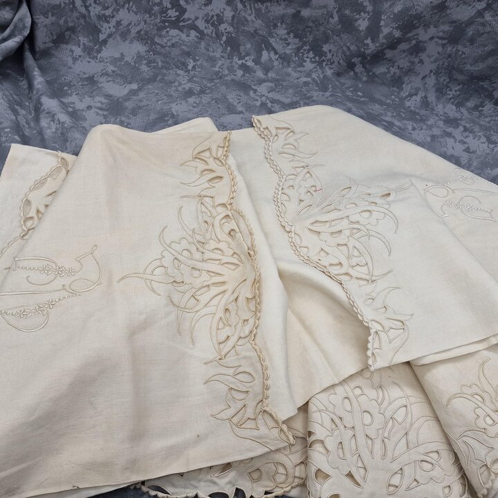 寝具セット: リネン, 1950年代, Richelieu, シーツ, 長枕カバー