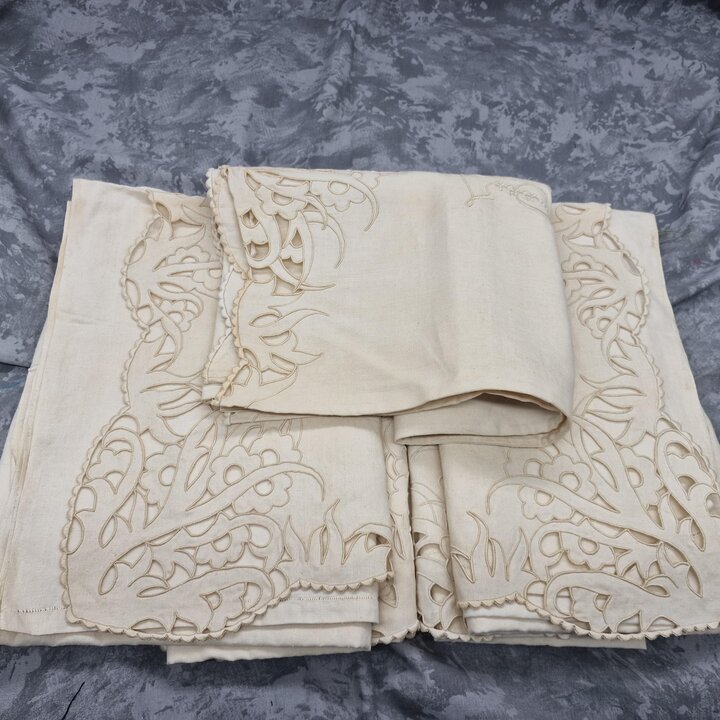 寝具セット: リネン, 1950年代, Richelieu, シーツ, 長枕カバー
