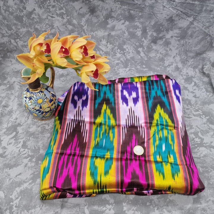 Tissu ikat ouzbek, Khan-Atlas, Soie naturelle, 75 cm