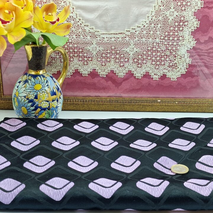 Vintage Mid-Century Jacquard Fabric - Geometric Pattern, Viscose & Silk Blend, 1950s