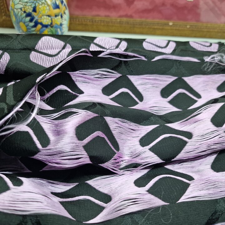 Vintage Mid-Century Jacquard Fabric - Geometric Pattern, Viscose & Silk Blend, 1950s