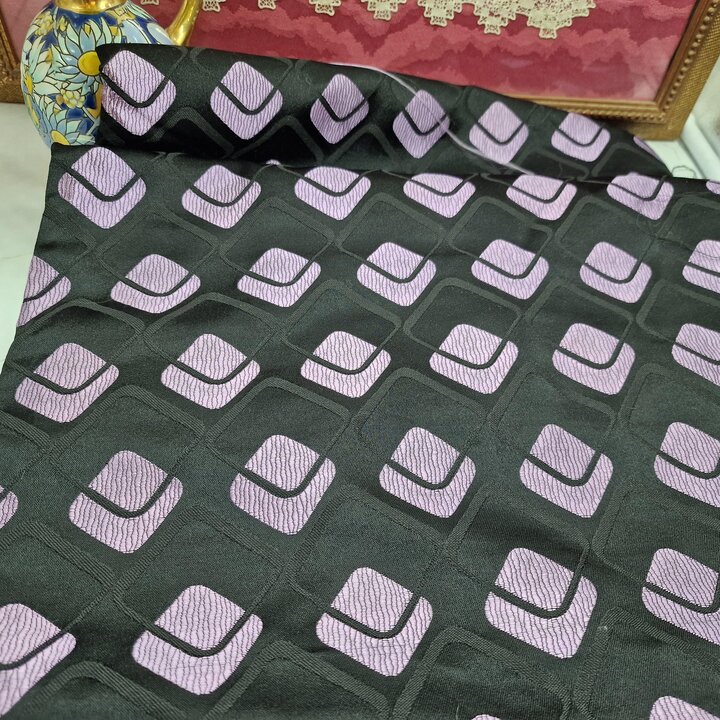 Vintage Mid-Century Jacquard Fabric - Geometric Pattern, Viscose & Silk Blend, 1950s