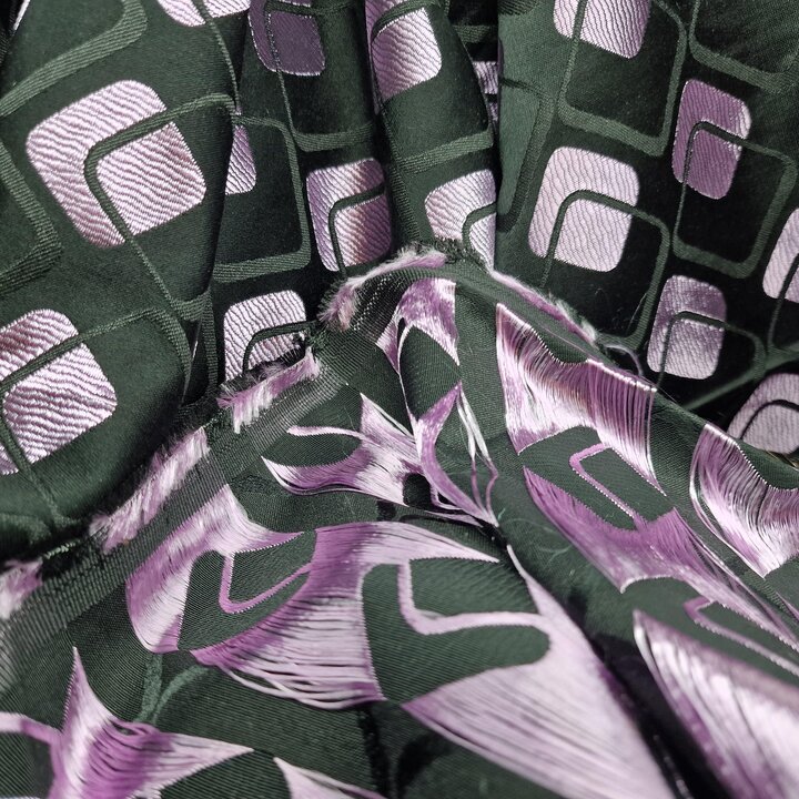 Vintage Mid-Century Jacquard Fabric - Geometric Pattern, Viscose & Silk Blend, 1950s