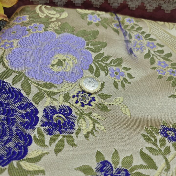 Jacquard floral vintage violet et or, tissu épais pour ameublement, largeur 140 cm, coupons de 70 cm pour rideaux et coussins