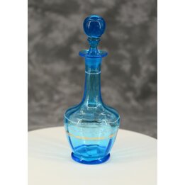 Böhmische blaue Glasflasche mit Gold und weißem Email 24 cm
