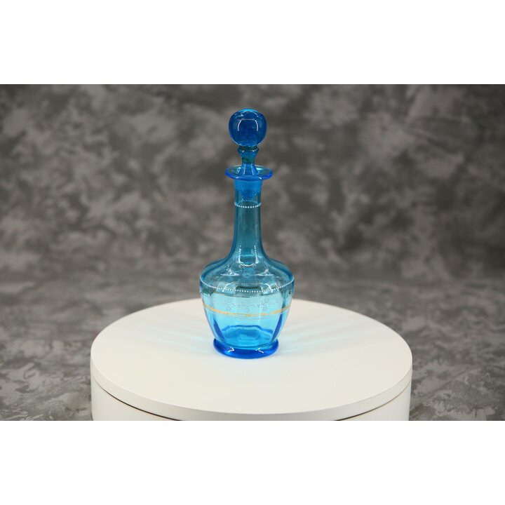 Böhmische blaue Glasflasche mit Gold und weißem Email 24 cm