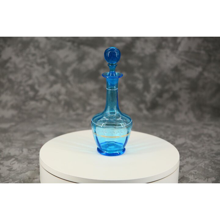 Böhmische blaue Glasflasche mit Gold und weißem Email 24 cm