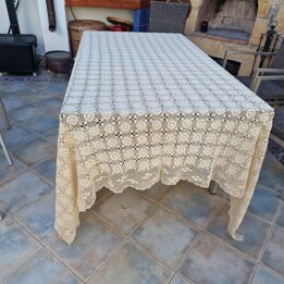 Mantel de Ganchillo Vintage Colcha Crochet Hecho a Mano - Algodón Marfil 240x310 cm - Decoración Banquete Boho Años 60 Rústico