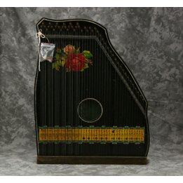 Cetra ad accordi antica tedesca, arpa cetra con decalcomania rosa, strumento musicale tradizionale a corde, circa 1900