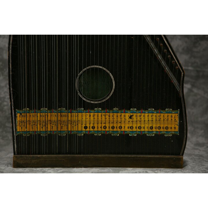Antieke Duitse akkoordciter, gitaarciter met rozendecor, historisch snaarinstrument, Markneukirchen stijl, circa 1900