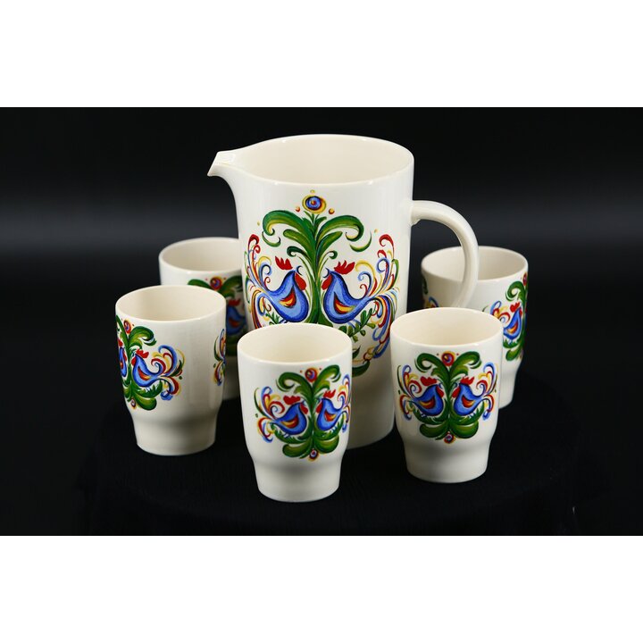 Набор Кувшин и Стаканы Villeroy & Boch Septfontaines, Керамика с Петухом Mid-Century, Люксембург 1960-е Годы, Сервиз 6 Предметов
