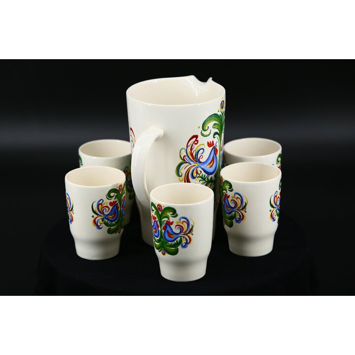 Набор Кувшин и Стаканы Villeroy & Boch Septfontaines, Керамика с Петухом Mid-Century, Люксембург 1960-е Годы, Сервиз 6 Предметов