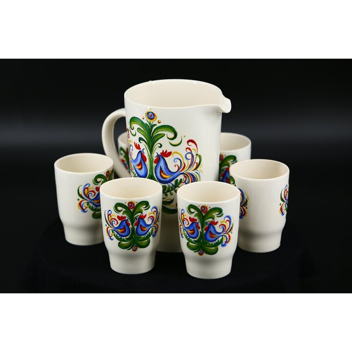 Набор Кувшин и Стаканы Villeroy & Boch Septfontaines, Керамика с Петухом Mid-Century, Люксембург 1960-е Годы, Сервиз 6 Предметов