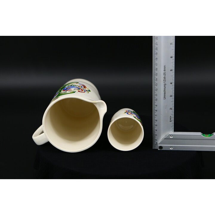 ビレロイ & ボッホ セプフォテーヌ社製 陶器ピッチャーとタンブラーコップのセット 1960年代 ミッドセンチュリーモダン 雄鶏と花のフォークアート 6点セット ヴィンテージ