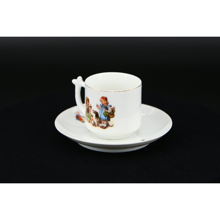 Antique Eamag Selb Bavaria Porcelain Childs Cup and Saucer Set, Vintage Nursery Rural Kids Scenes, Rare Cross Handle Teacup, 192
