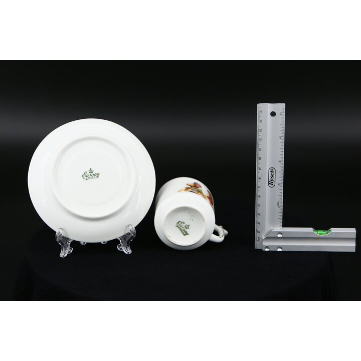 アンティーク ドイツ製 Eamag Selb Bavaria 子供用カップ＆ソーサー 1920年代 ビンテージ 陶器製子ども用コップ レトロ子供絵柄 珍しい十字型ハンドルカップ