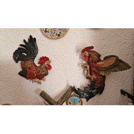 Пара винтажных керамических петухов Манисес, настенные панно, расписанная вручную глазурованная керамика, Испания 1960-е декор