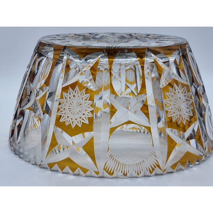 Saladeira de cristal da Boêmia âmbar, Taça lapidada à mão - 2 kg