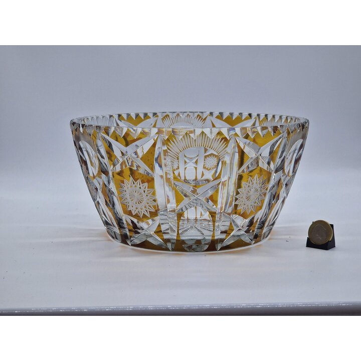 Böhmische Bernsteinkristall Schale, Handgeschliffene Glasschüssel - 2kg