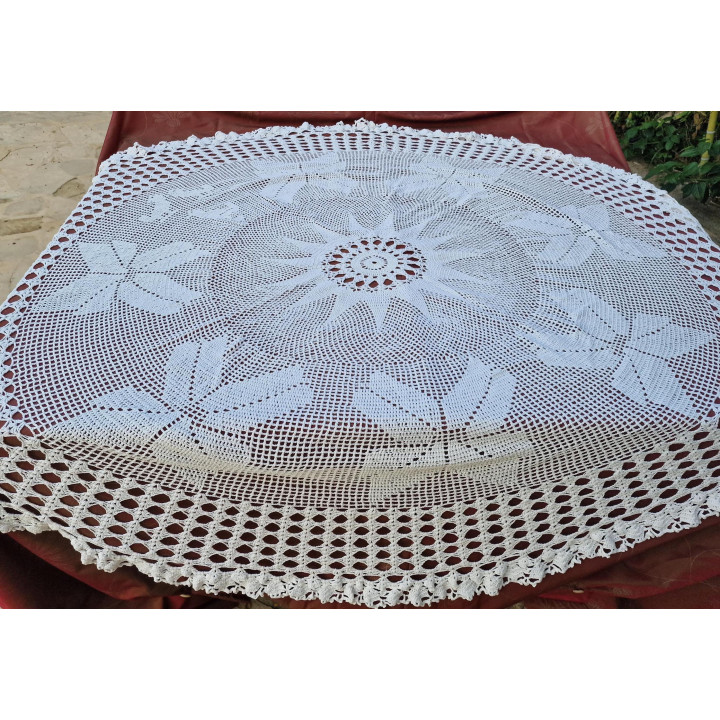 Vintage Handmade Crochet Tablecloth 170cm - 1950s