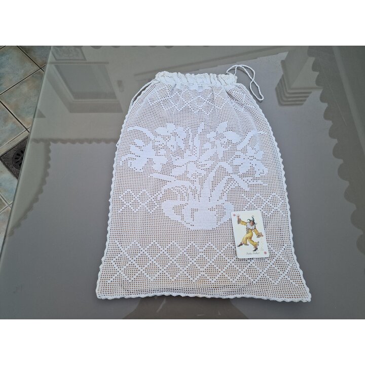 Bolsa de Pan Vintage Hecha a Mano a Ganchillo Saco para Pan de Tela con Forro y Cordon 50x35 cm