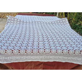 Vintage 1930s Handmade Crochet Bedspread - 210x250cm Cotton