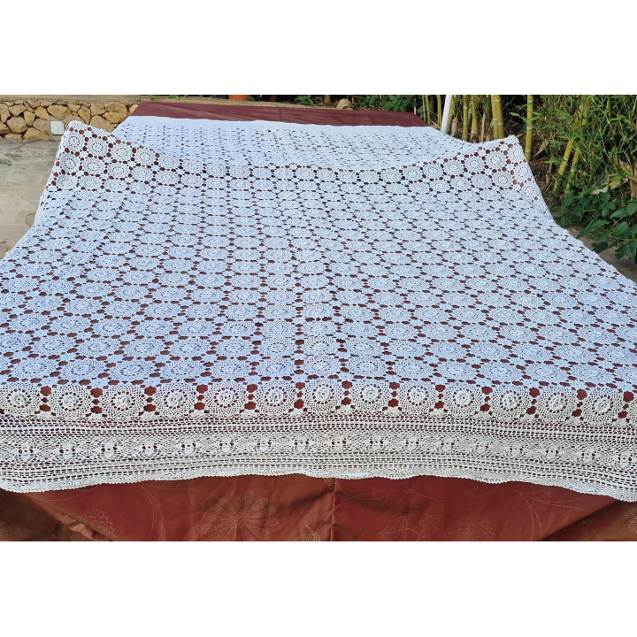 Vintage Häkel-Tagesdecke aus den 1930ern - Handarbeit (210x250cm)