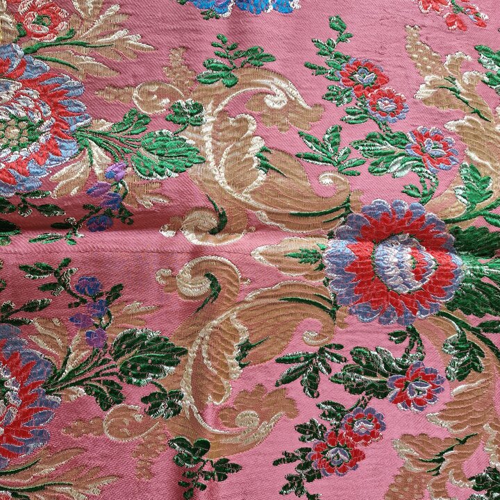 Vintage Valencian Silk Brocade Fabric, Floral Espolín Damask with Lurex, Traditional Spanish Skirt Panel, 125 x 95 cm