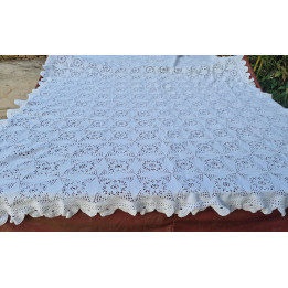 Vintage 1930s Handmade Lace Bedspread - 63x86.6" Cotton