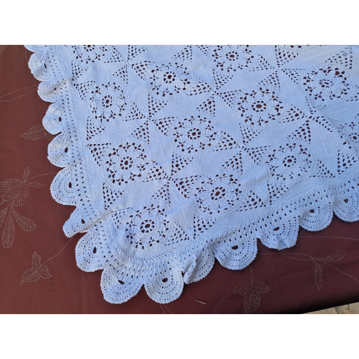 Vintage 1930s Handmade Lace Bedspread - 63x86.6" Cotton