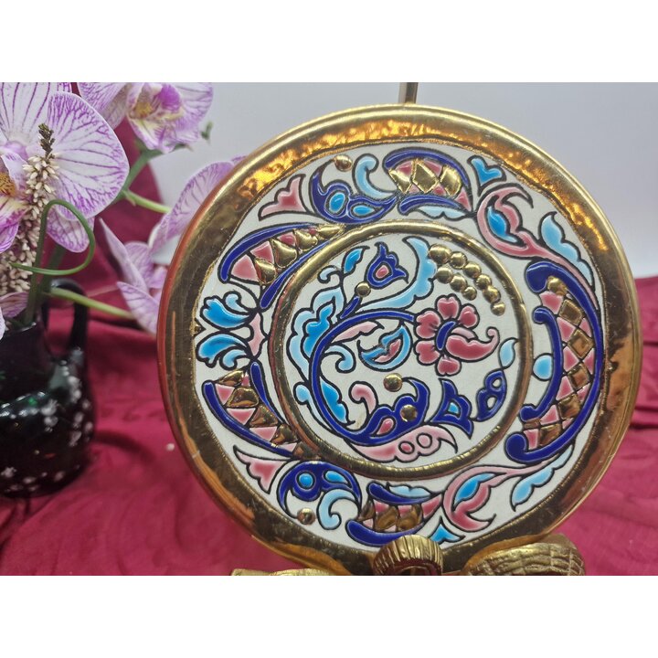 Декоративная настенная тарелка, керамика Artecer Севилья, ручная роспись cuerda seca золото 24K, узор Rosa, 14 см