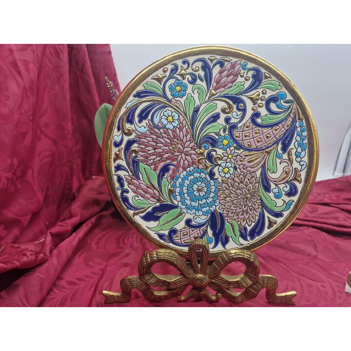 Artecer Sevilla talerz dekoracyjny ceramika, ręcznie malowany cuerda seca emalia i złoto, hiszpański talerz ścienny kwiaty 21 cm