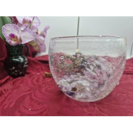 Skandinavische Kunstglas Schale Mundgeblasen mit Luftblasen Bullicante Norwegische Rallye Trophäe 1991, Vintage Glas Schale