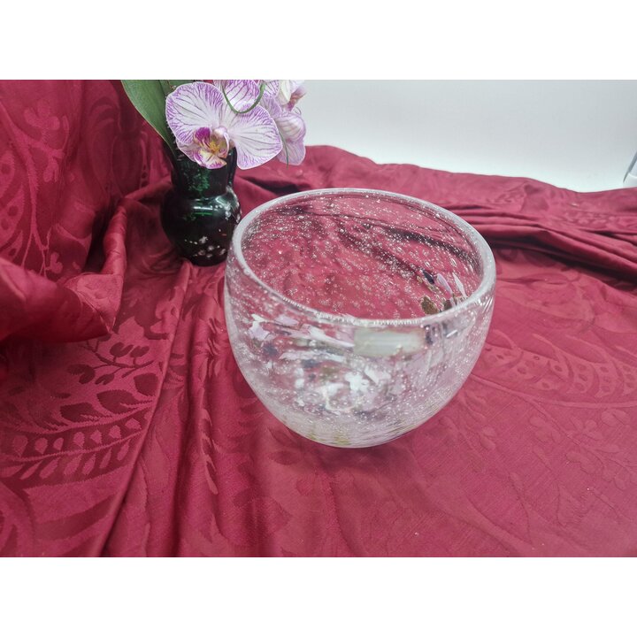 Skandinavische Kunstglas Schale Mundgeblasen mit Luftblasen Bullicante Norwegische Rallye Trophäe 1991, Vintage Glas Schale