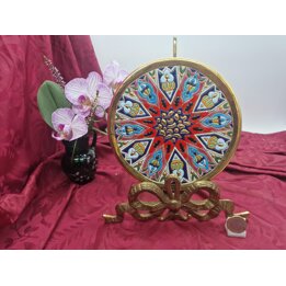 Vintage Keramische Wandbord, Handbeschilderd Artecer Sevilla Bord met Emaille en Goud, Spaanse Cuerda Seca Keramiek, 17 cm