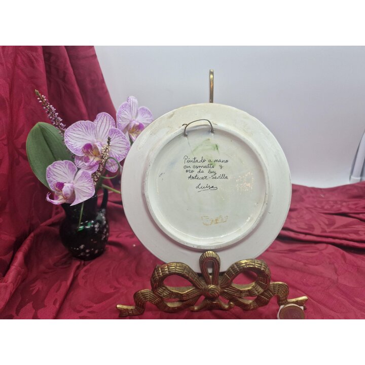 Plato Decorativo de Cerámica, Cerámica Artecer Sevilla Pintada a Mano con Esmalte y Oro de Ley, Cuerda Seca Española, 17 cm