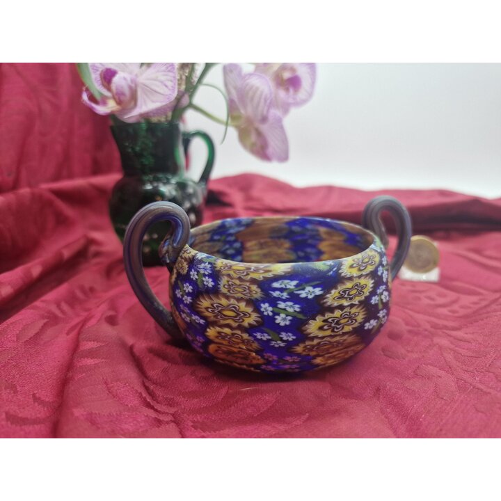 Tigela Millefiori Murano, Taca Antiga Fratelli Toso Com Duas Alcas, Vidro Satinado Veneciano Murrine, Decoracao Gabinete