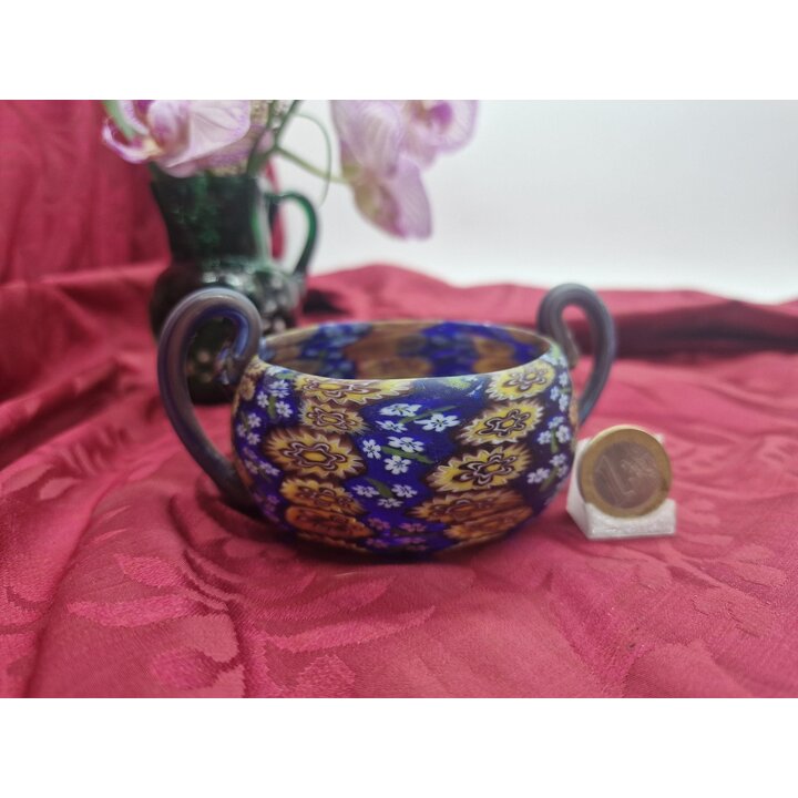 Tigela Millefiori Murano, Taca Antiga Fratelli Toso Com Duas Alcas, Vidro Satinado Veneciano Murrine, Decoracao Gabinete