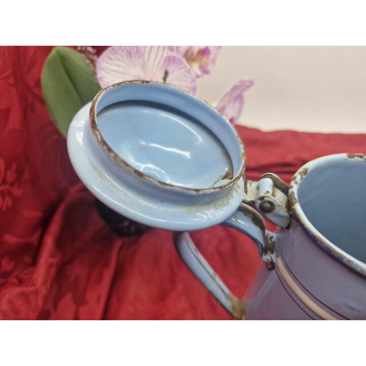 Cafetiere Enamellee Vintage, Broc a Cafe Allemand Bleu, Motif Geometrique, Capacite 1 Litre, Hauteur 20 cm