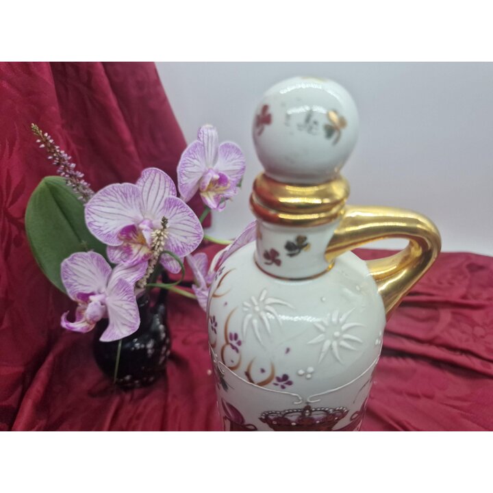 Decanter Whisky Bottle Fimonca Spain, Hand Painted Heraldic Porcelain Decanter with Stopper 600ml, Vintage 1950s Barware