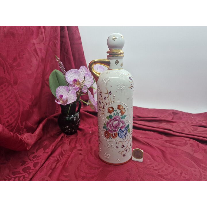 Bottiglia Whisky Decanter Fimonca Spagna, Caraffa Porcellana Dipinta a Mano Stemma Eraldico 600ml, Barware Vintage Anni 50
