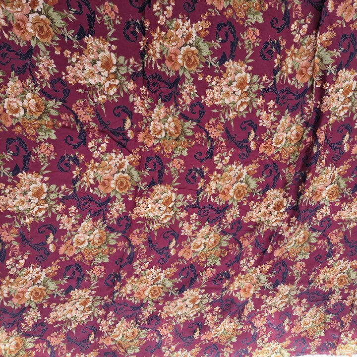 Tecido de Estambre Inglês Vintage, Têxtil de Confecção de Viscose Spun Floral e Barroco, Material de Costura de 150 x 320 cm
