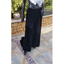 Saia Antiga com Cauda, Veludo Azul de Gala da Belle Époque Espanhola, Reconstituição Histórica Alta-Costura, Cintura 70cm