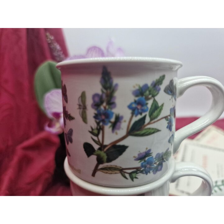 Jogo de 4 Xícaras e Pires de Café Portmeirion Botanic Garden, Conjunto Espresso Vintage Cerâmica Inglesa, Mosaico Floral Botânic