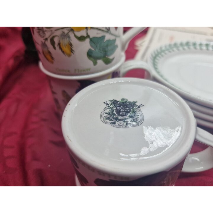 Jogo de 4 Xícaras e Pires de Café Portmeirion Botanic Garden, Conjunto Espresso Vintage Cerâmica Inglesa, Mosaico Floral Botânic