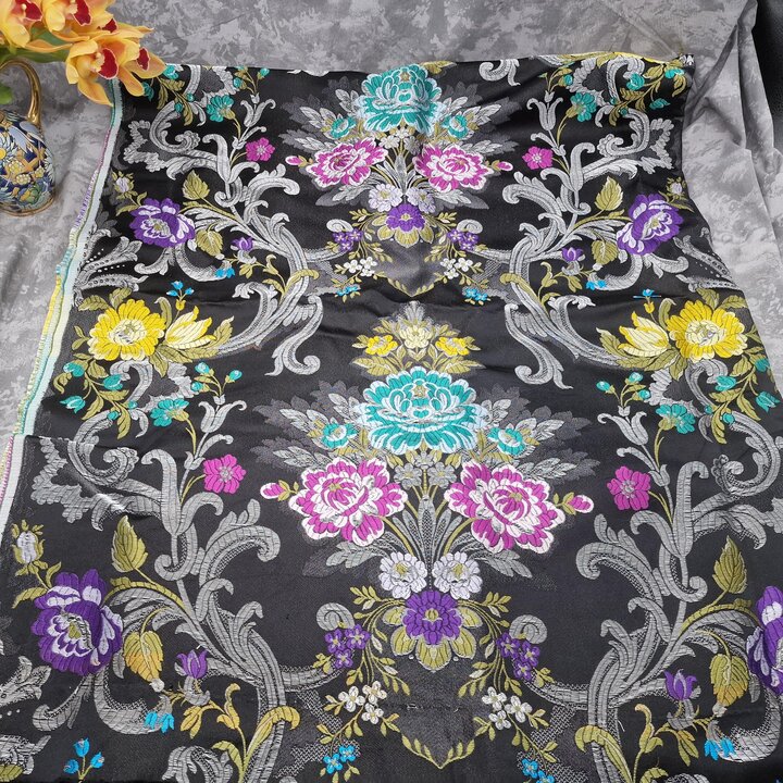 Antique Valencia Silk Brocade Fabric – Silver Lurex Floral – Reclaimed Fallera Skirt – Spanish Textile