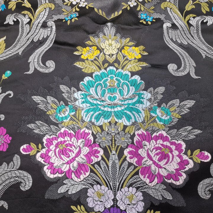 Antique Valencia Silk Brocade Fabric – Silver Lurex Floral – Reclaimed Fallera Skirt – Spanish Textile