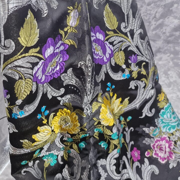 Antique Valencia Silk Brocade Fabric – Silver Lurex Floral – Reclaimed Fallera Skirt – Spanish Textile