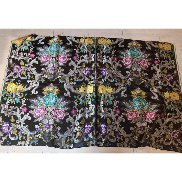 Antique Valencia Silk Brocade Fabric – Silver Lurex Floral – Reclaimed Fallera Skirt – Spanish Textile